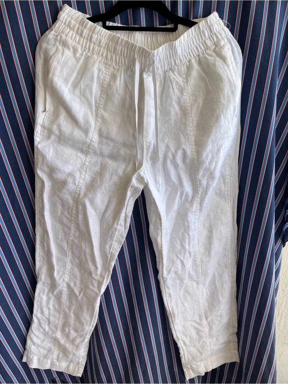 Athleta White Linen-Blend Drawstring Wide-Leg Pants